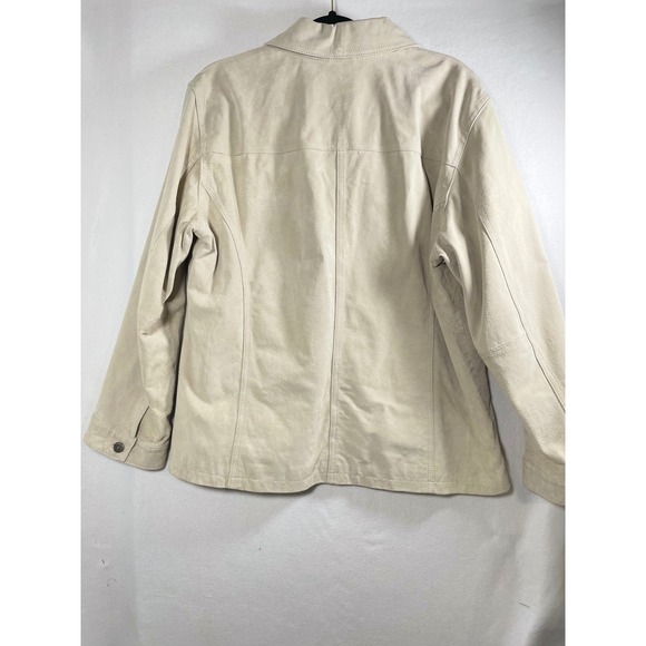 Chicos Size 3 - XL Beige Leather Jacket Collared Full Zip Pocket Front Women - Picture 11 of 14